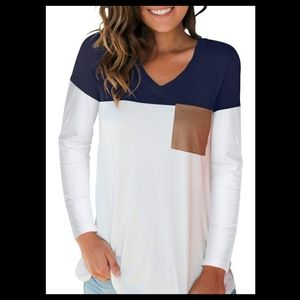 Women's Basic V Neck T Shirt with Suede Pocket 